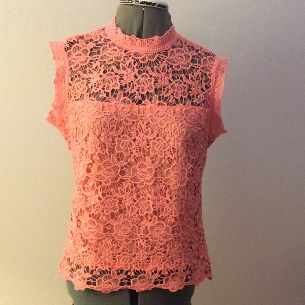 Nanette Lepore Salmon Lace Zipper-back Top